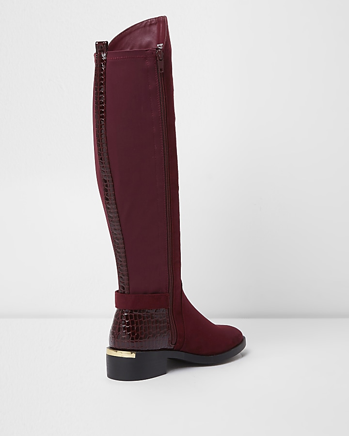 Dark red knee high riding boots