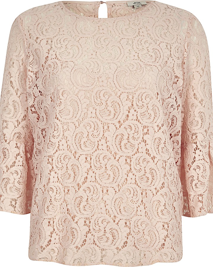 Light pink lace bell sleeve top