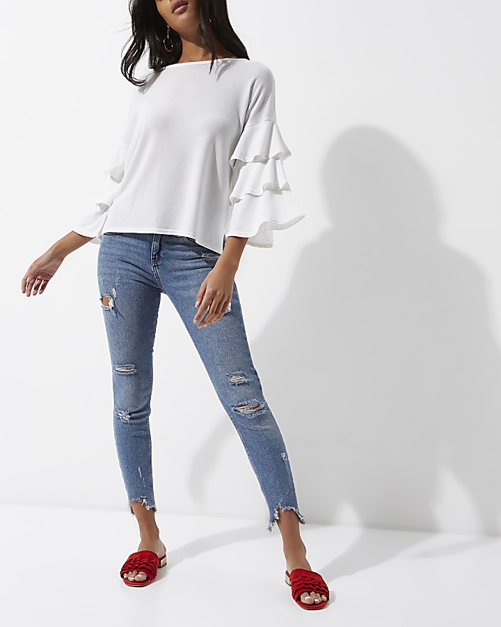 White frill sleeve top