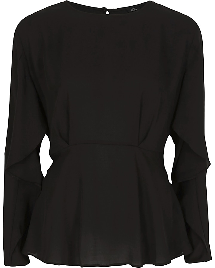 Black frill long sleeve blouse