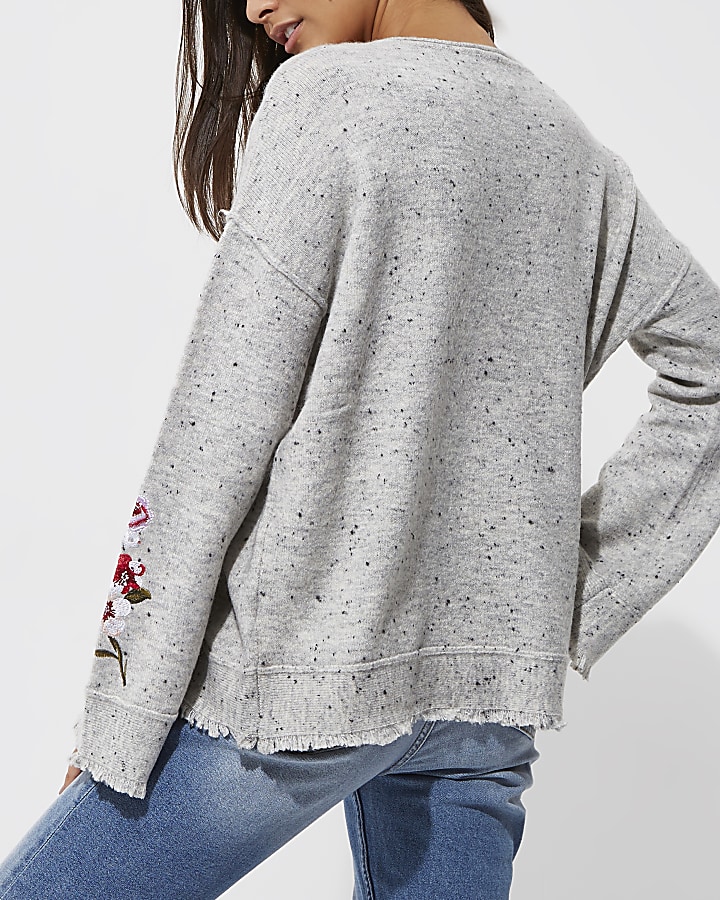 Grey floral embroidered jumper