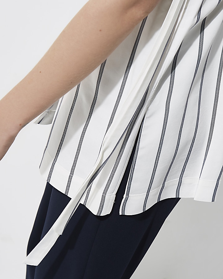Cream  stripe print zip front vest