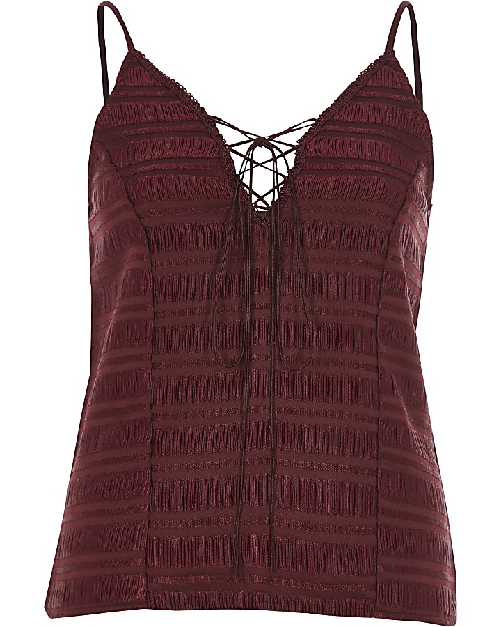 Dark red lace-up cami top