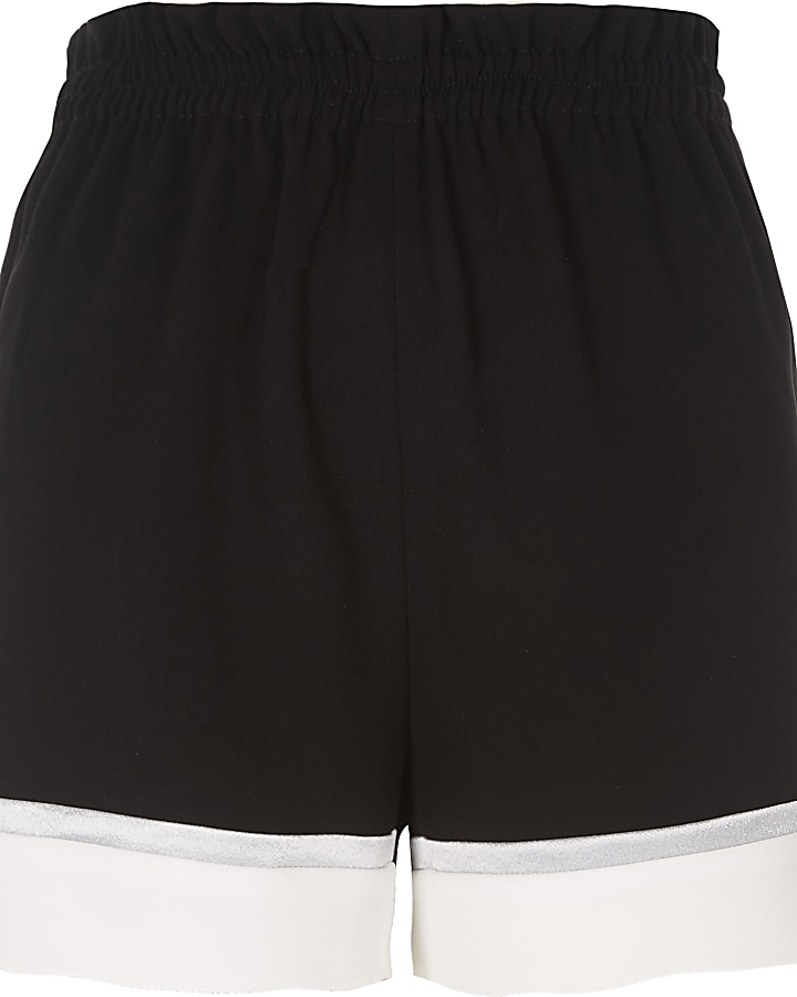 Black colour block shorts