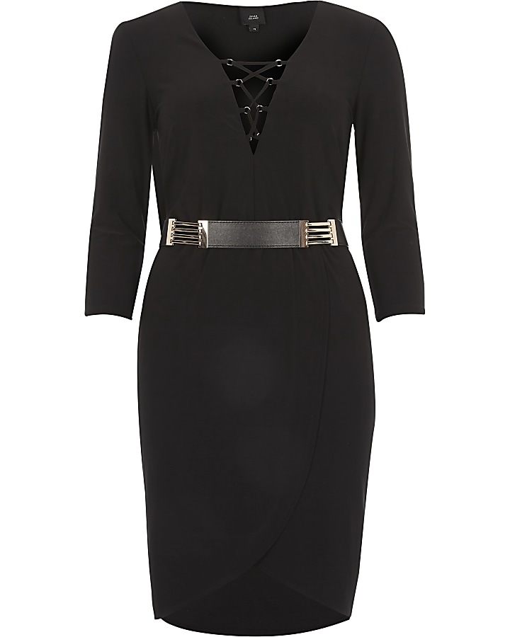 Black belted bodycon dress