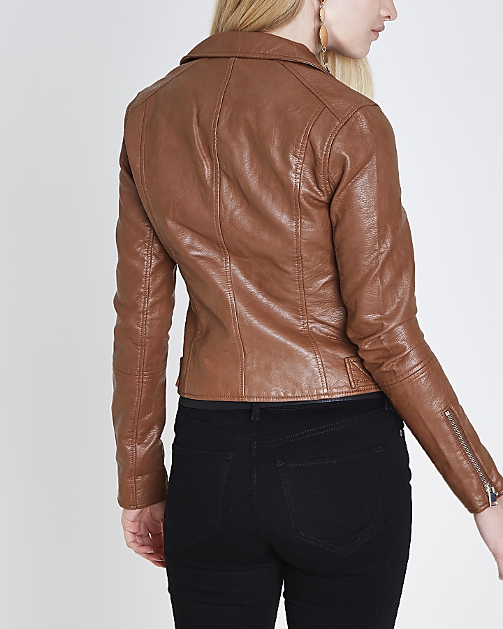 Tan faux leather biker jacket