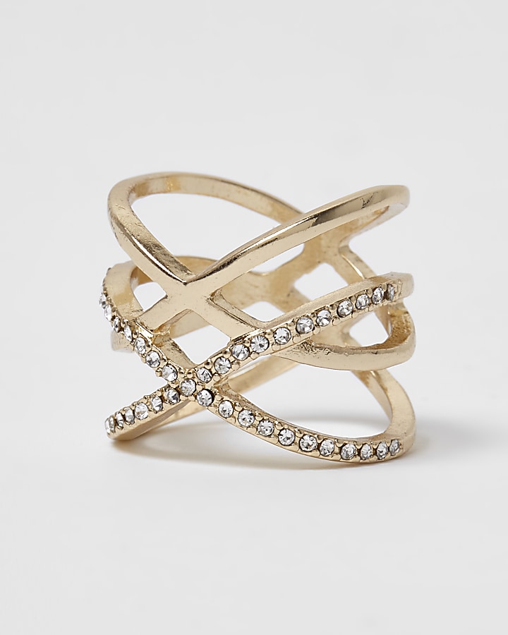 Gold tone double kiss ring