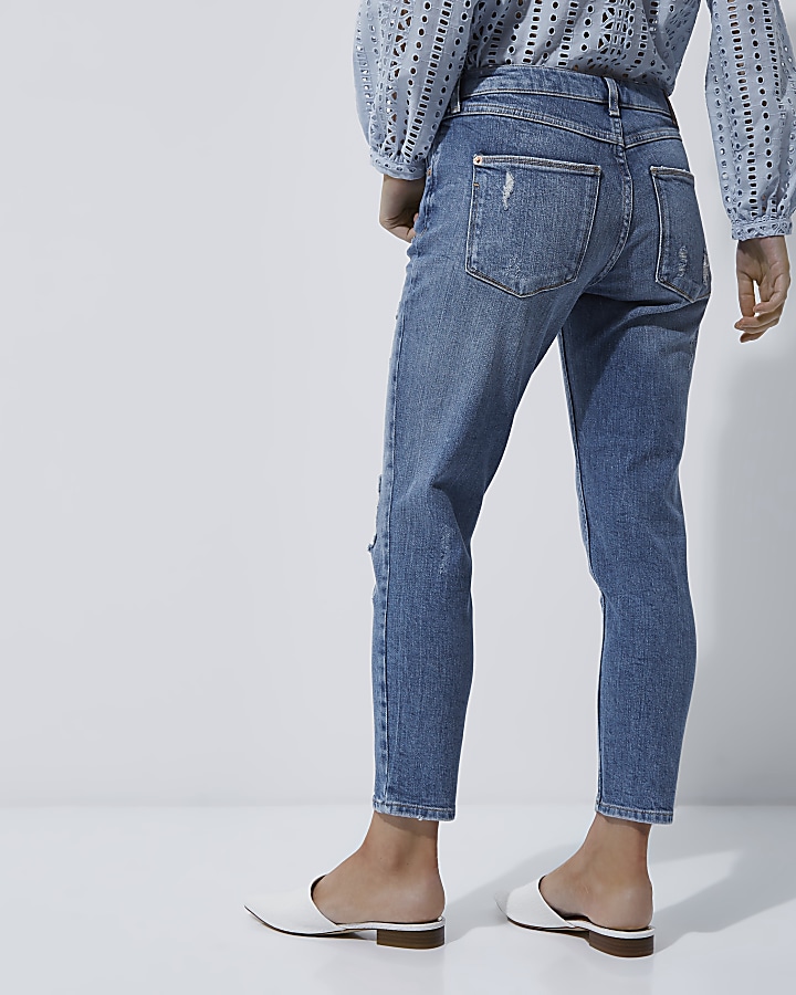 Petite blue Alannah rip relaxed skinny jeans