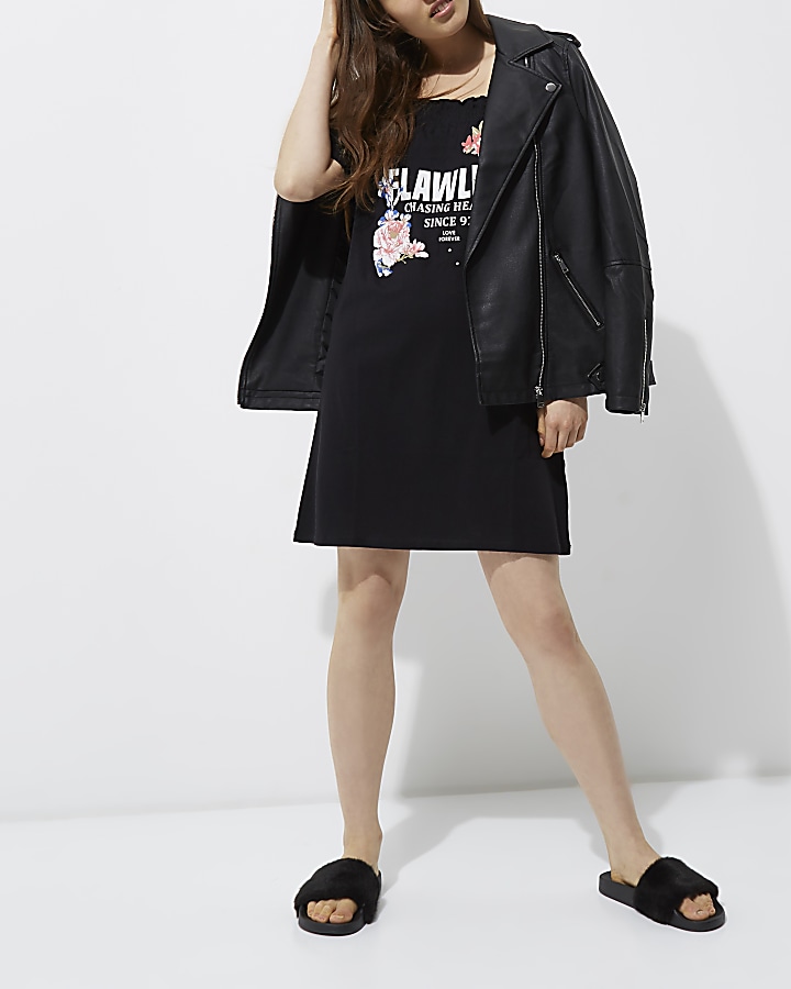 Black 'flawless' print oversized bardot top