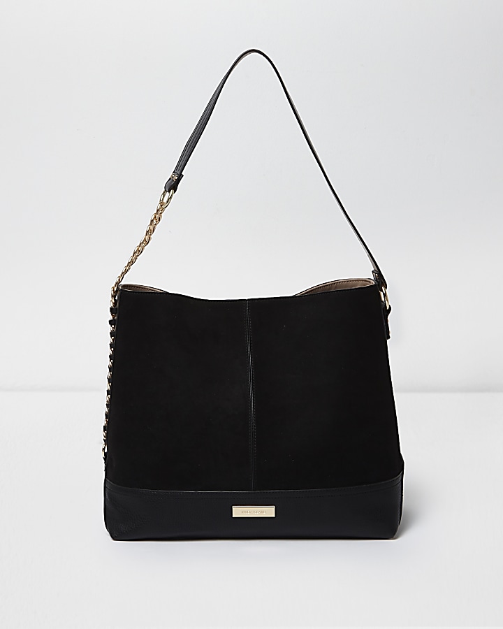 Black chain side slouch bag