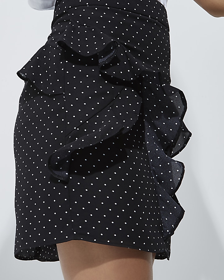 Black polka dot frill mini skirt