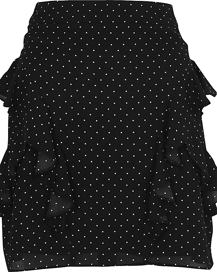 Black polka dot frill mini skirt