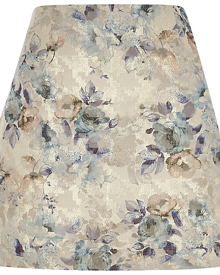 Cream floral jacquard mini skirt
