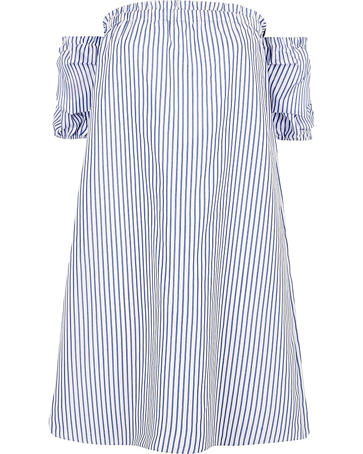 Blue stripe print bardot swing dress