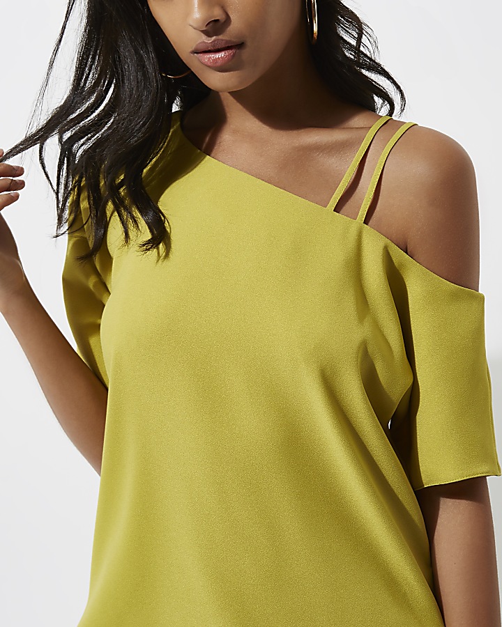 Lime green one shoulder double cami strap top