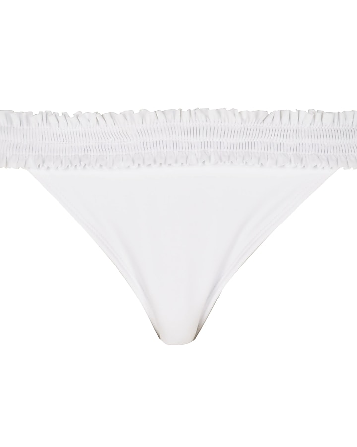 White shirred bikini bottoms