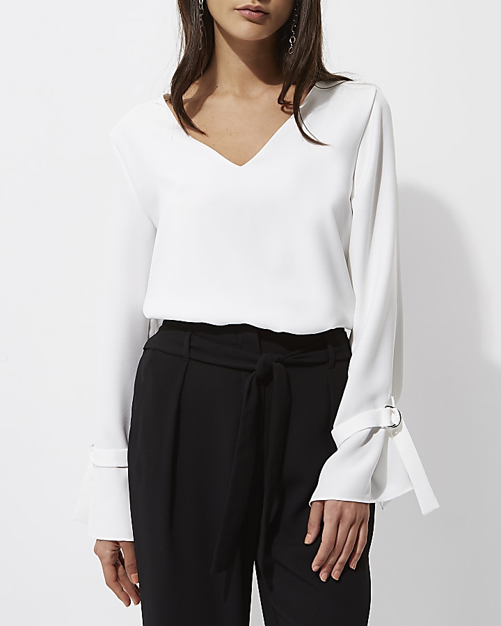 White D-ring long sleeve top