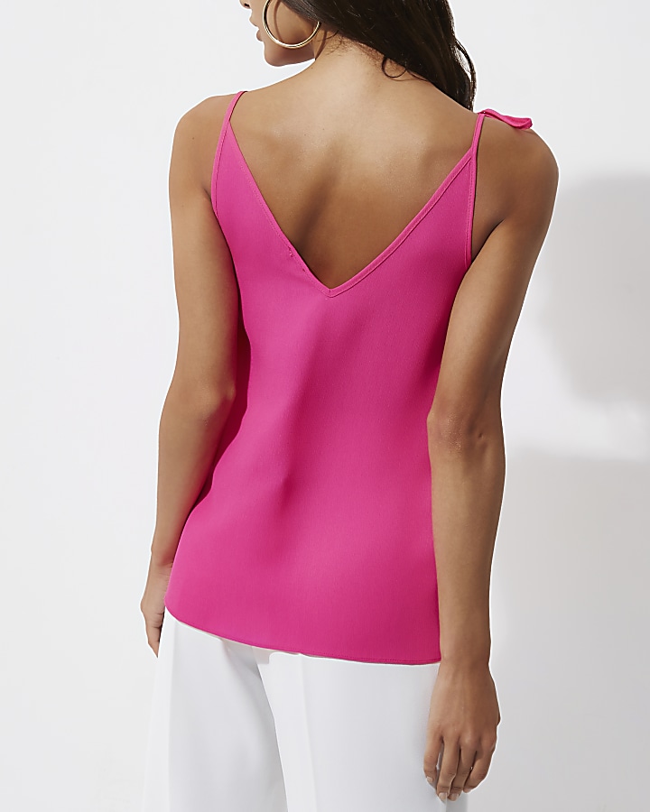 Pink bow shoulder cami top