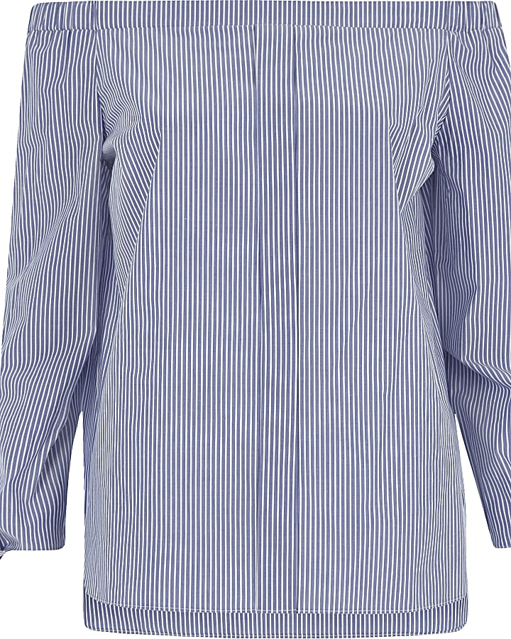 Blue stripe tie sleeve bardot shirt