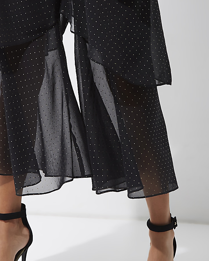 Black chiffon spotted tiered trousers