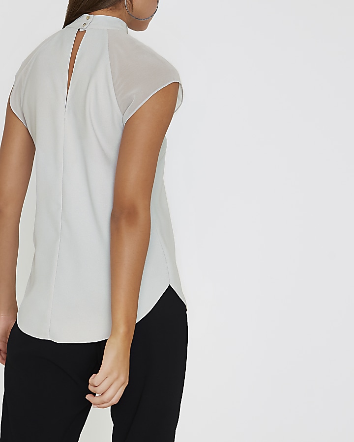 Light grey high neck pleat front top