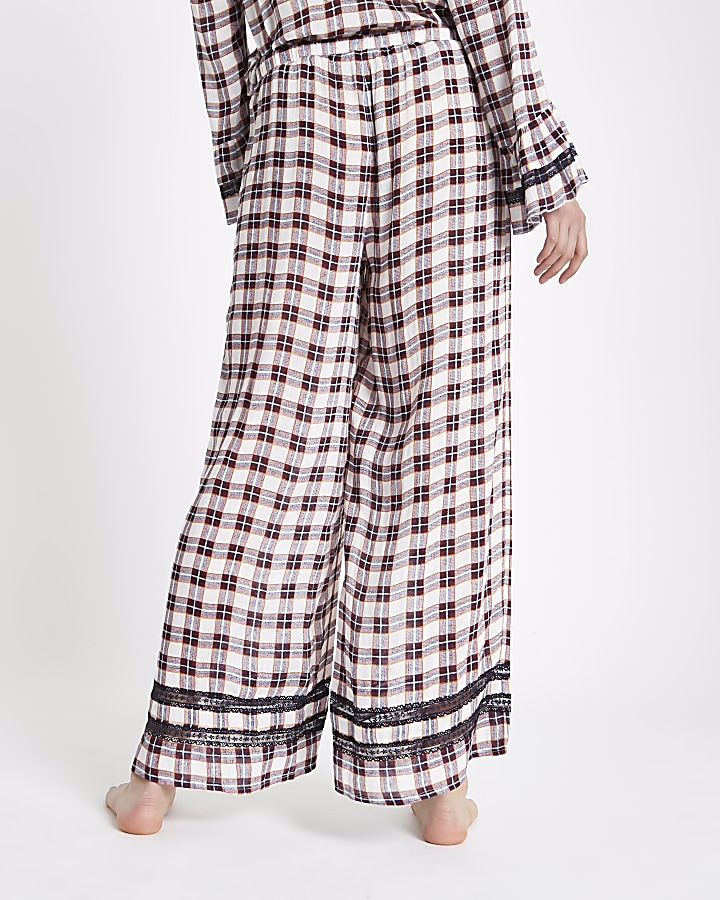 Red check lace trim pyjama trousers