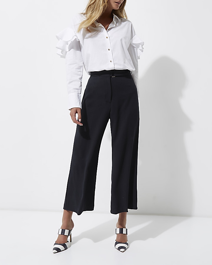 Navy wide leg belted culottes