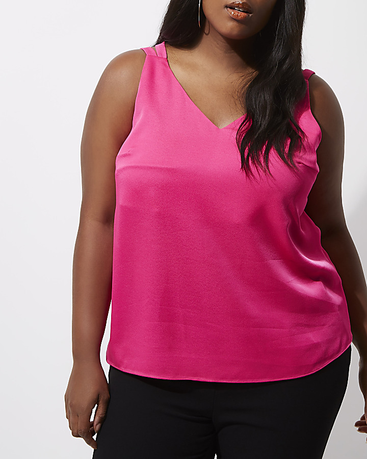 Plus pink cross back double strap cami top