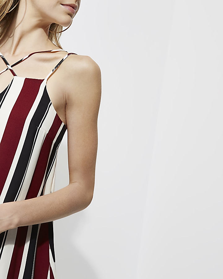 Red stripe cross strap slip dress