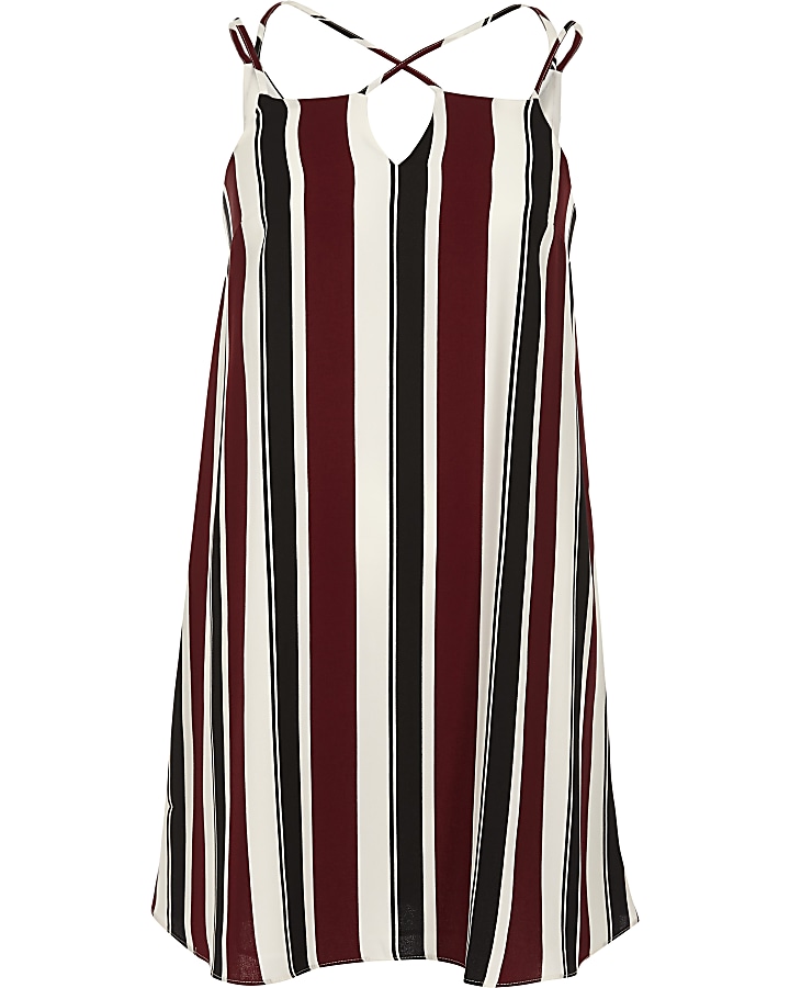 Red stripe cross strap slip dress