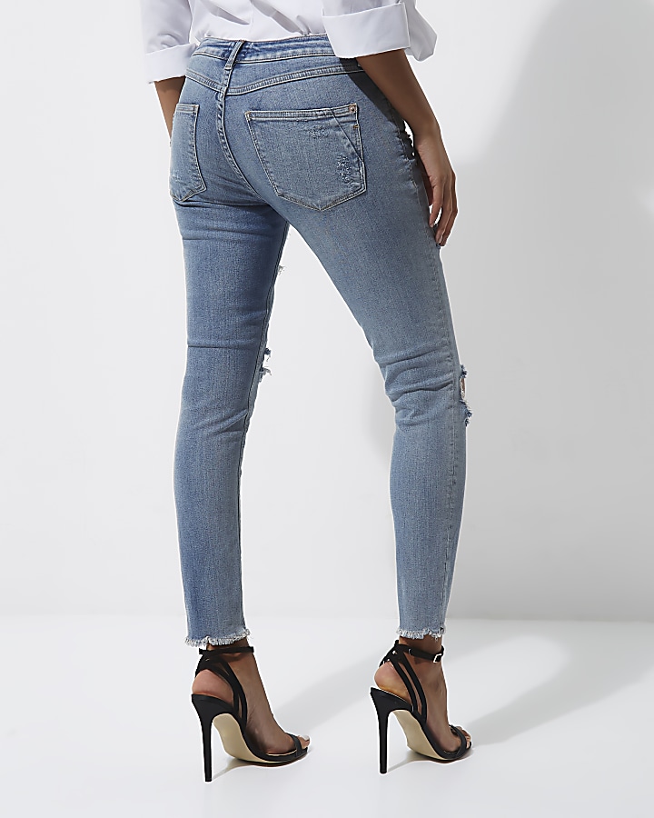 Blue Alannah glitter rip relaxed skinny jeans