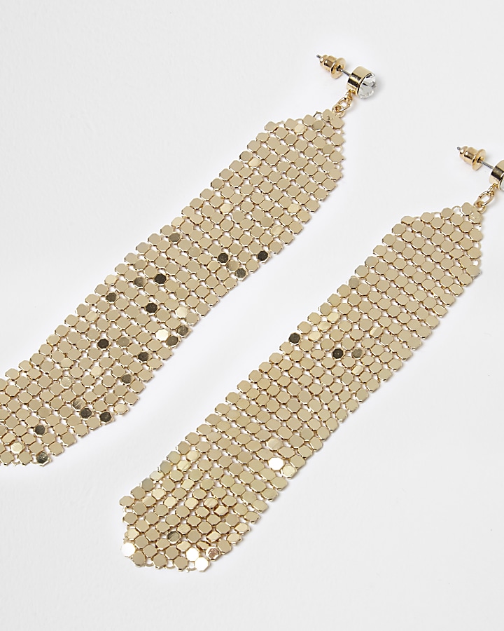 Gold tone chainmail drop earrings