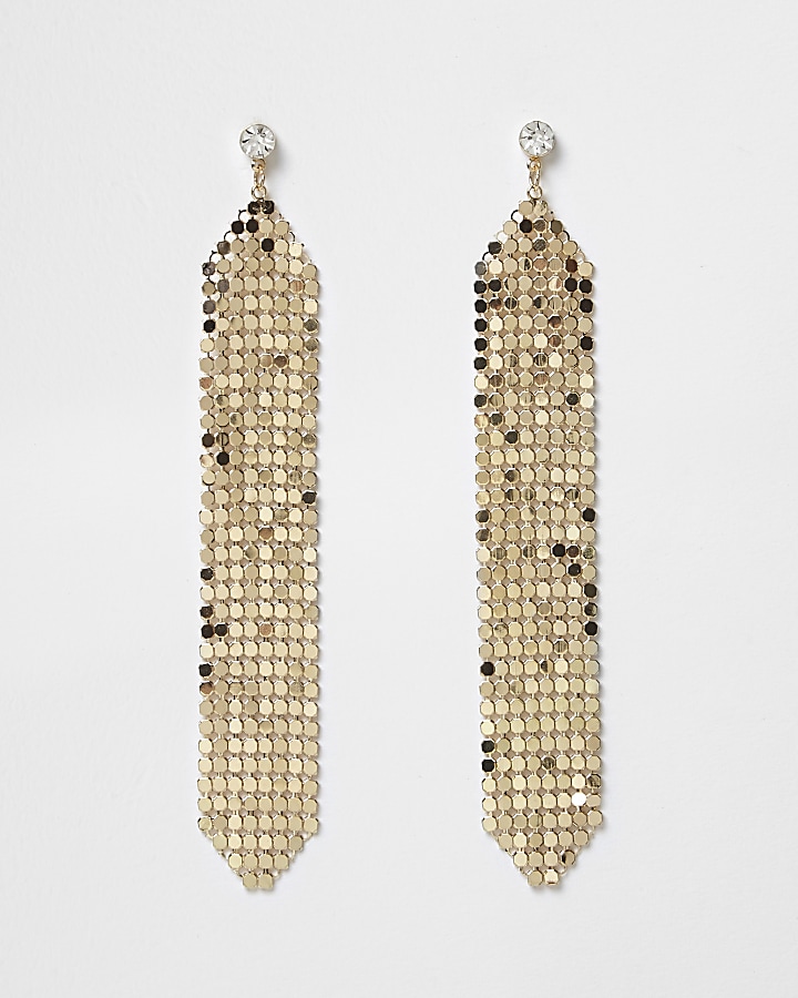 Gold tone chainmail drop earrings