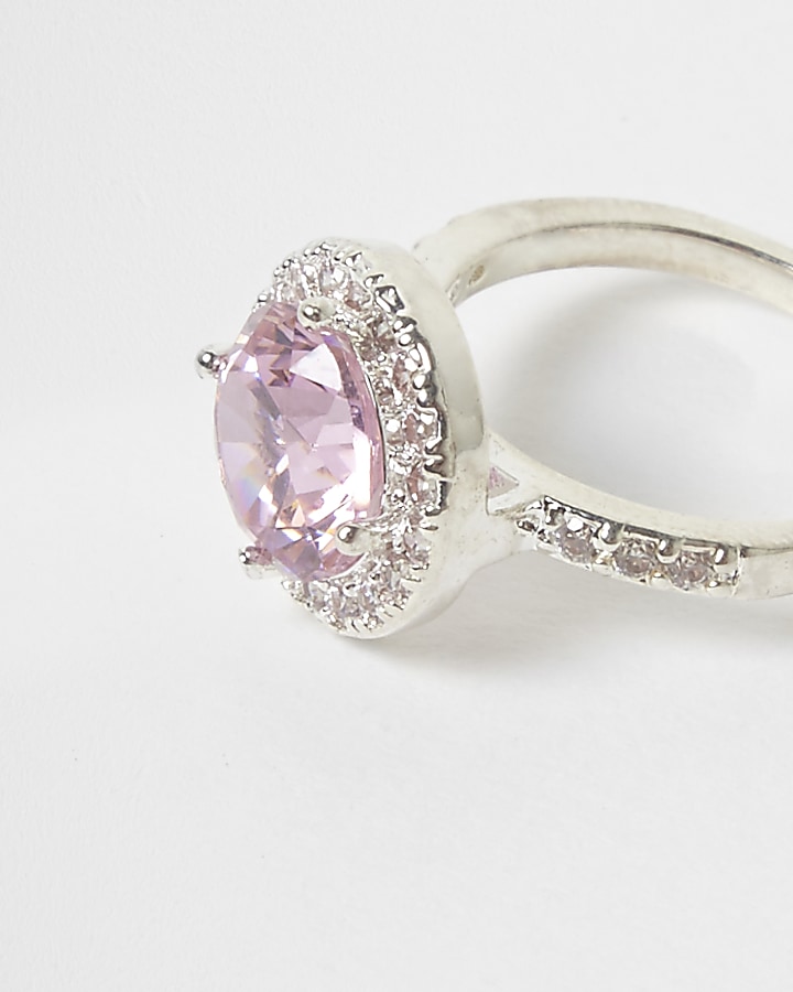 Cubic zirconia pink diamante jewel ring