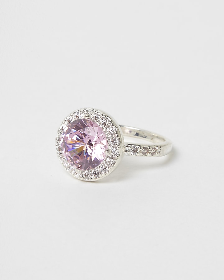 Cubic zirconia pink diamante jewel ring
