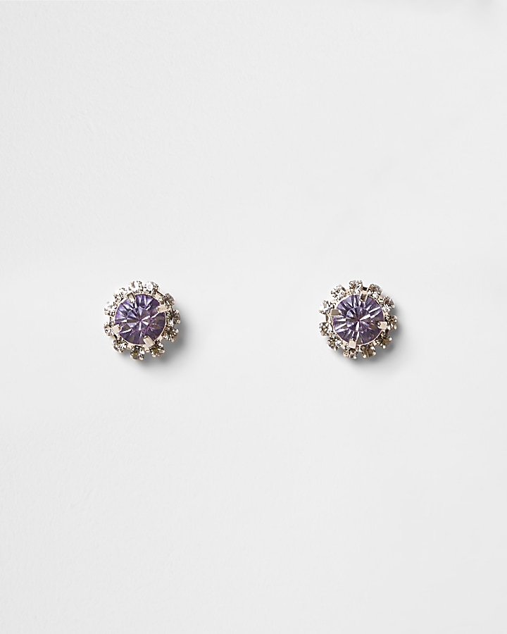 Rose gold tone purple diamante stud earrings