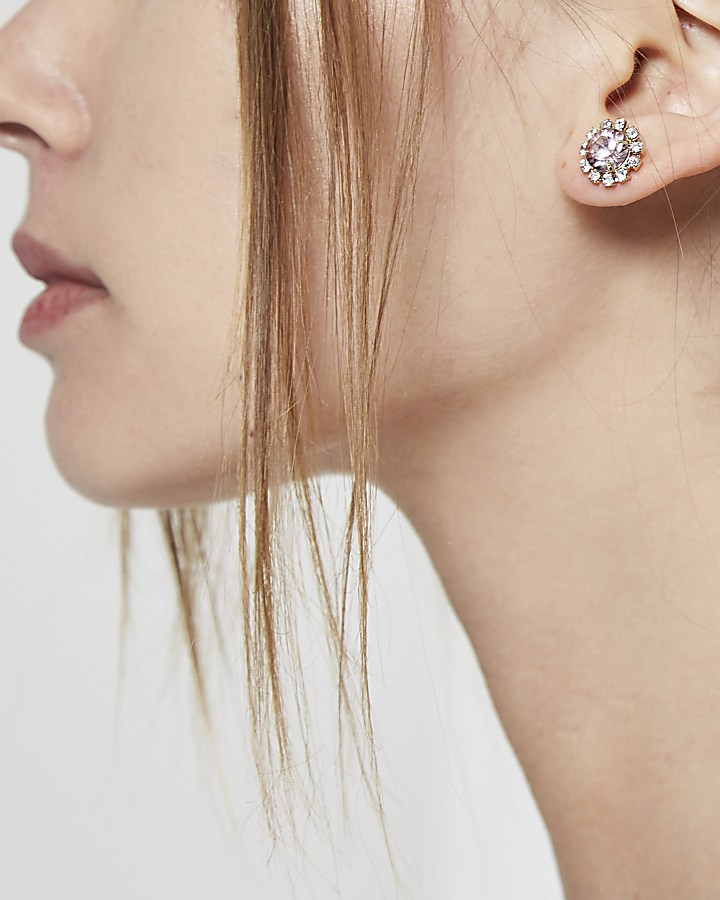 Pink stone diamante stud earrings