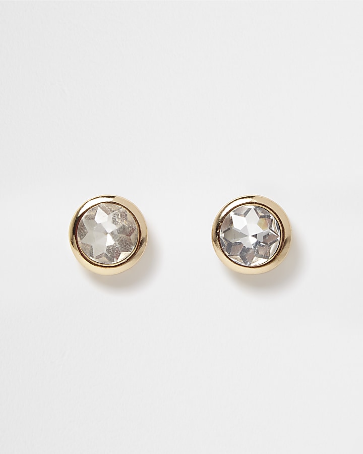 Gold tone crystal gem stud earrings