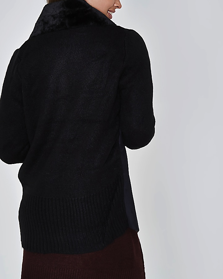 Black faux suede knit back cardigan