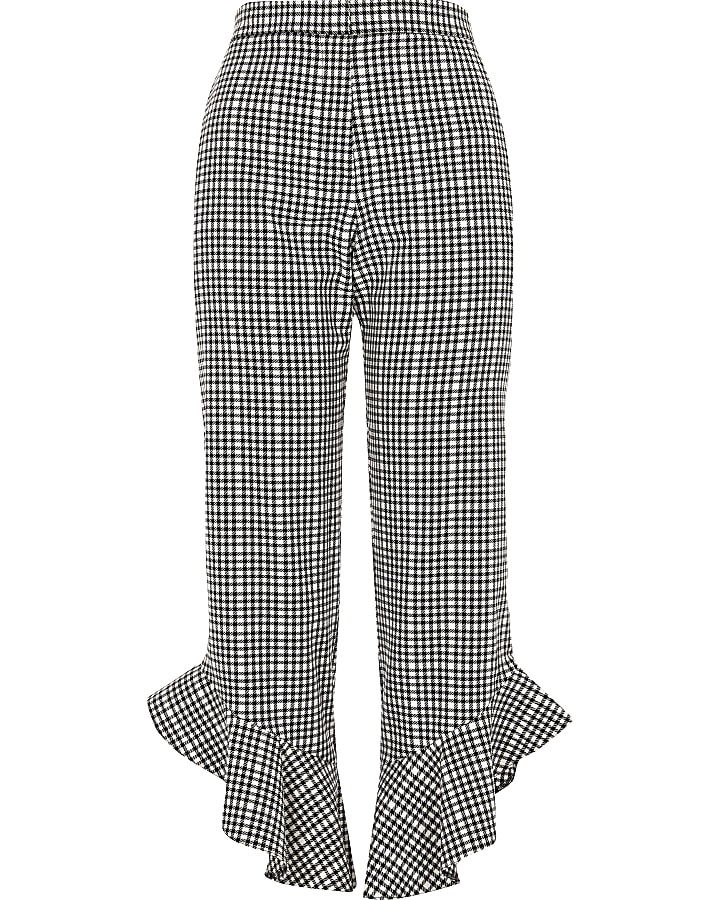 Black gingham frill hem cropped trousers