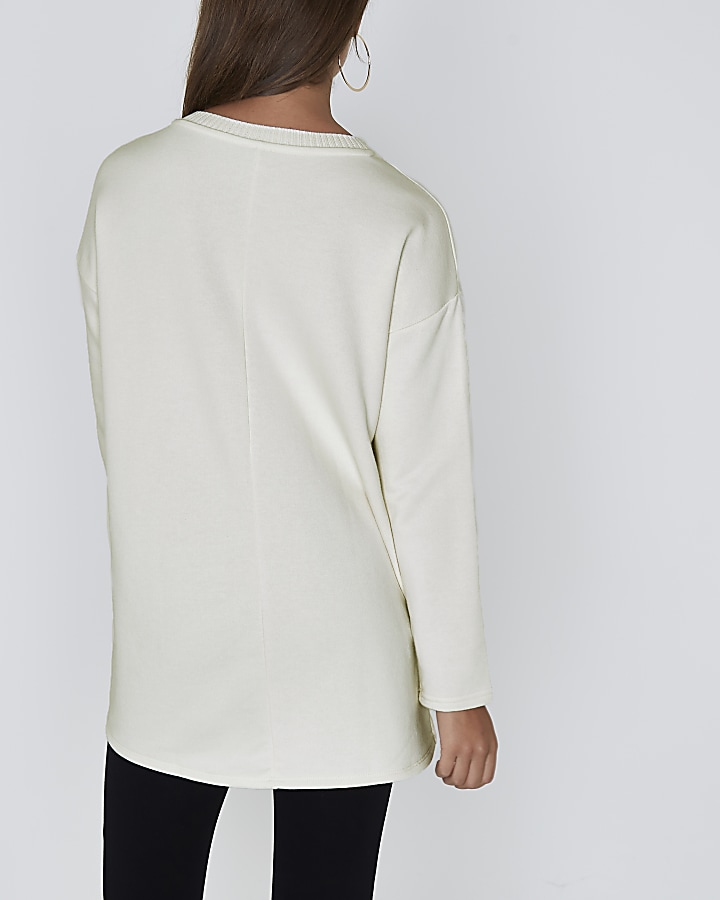 Cream long sleeve ribbed detail sweatshirt