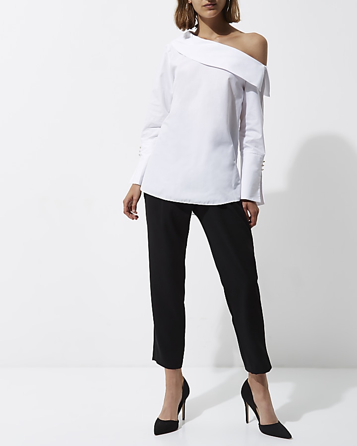 White one shoulder long sleeve top