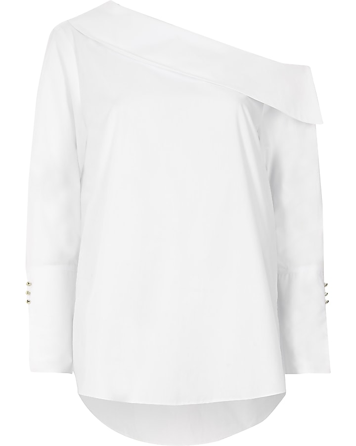 White one shoulder long sleeve top