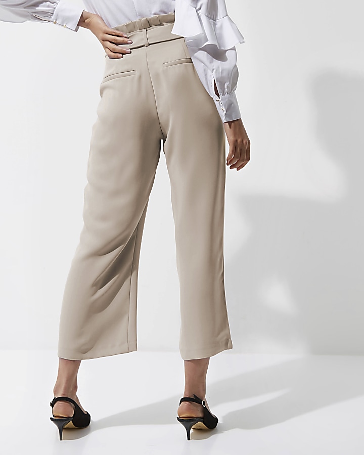 Grey pleated trim belted culottes
