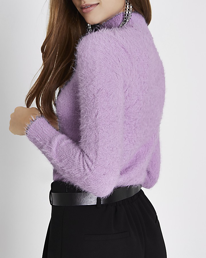Light purple fluffy knit high neck jumper