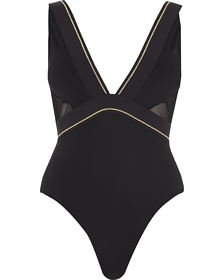 Black gold tipped plunge swimsuit