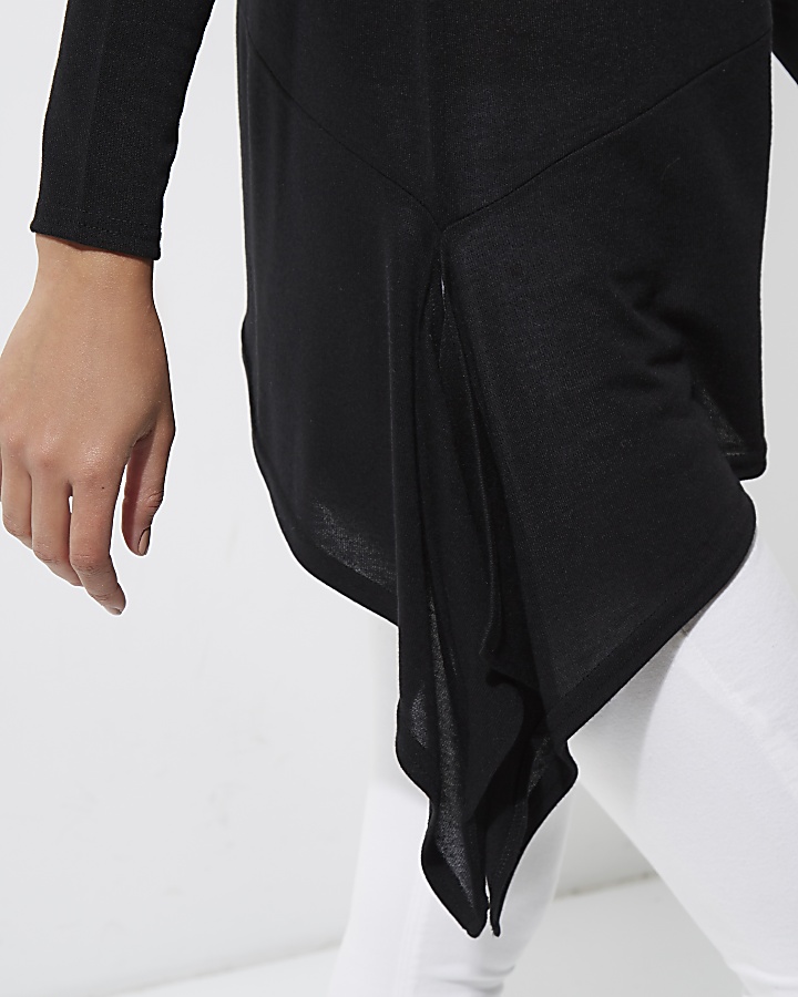 Black asymmetric hem long sleeve top
