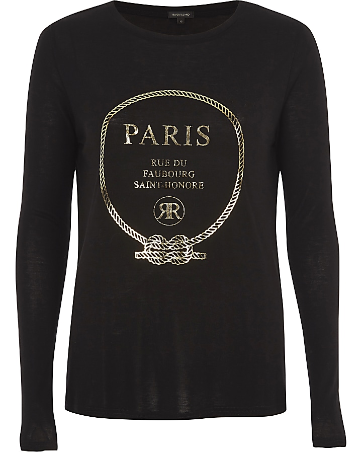 Black ‘Paris’ foil long sleeve T-shirt