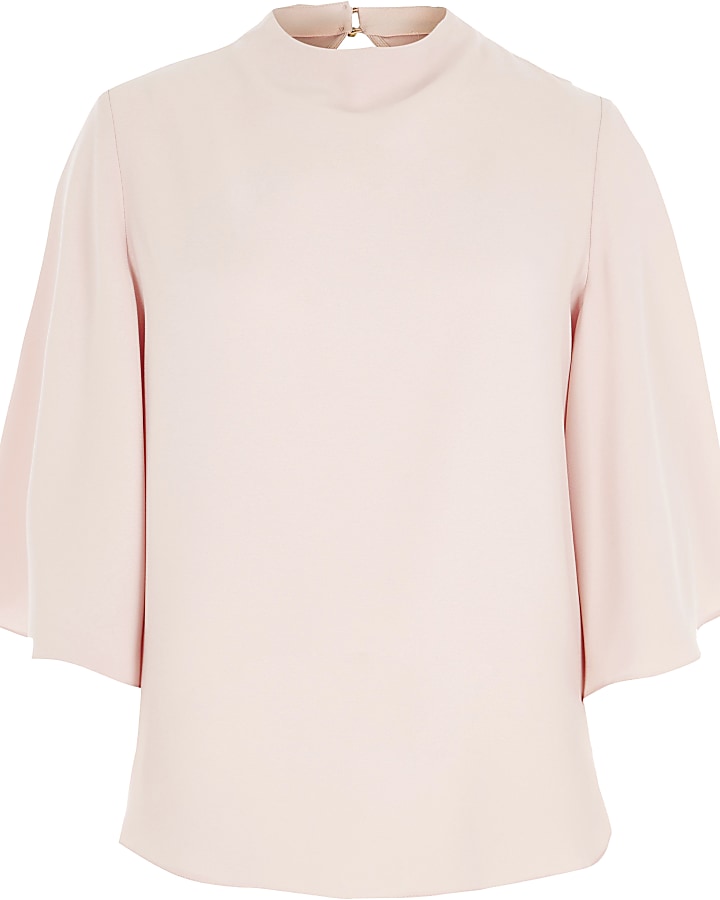 Pink flared sleeve high neck top