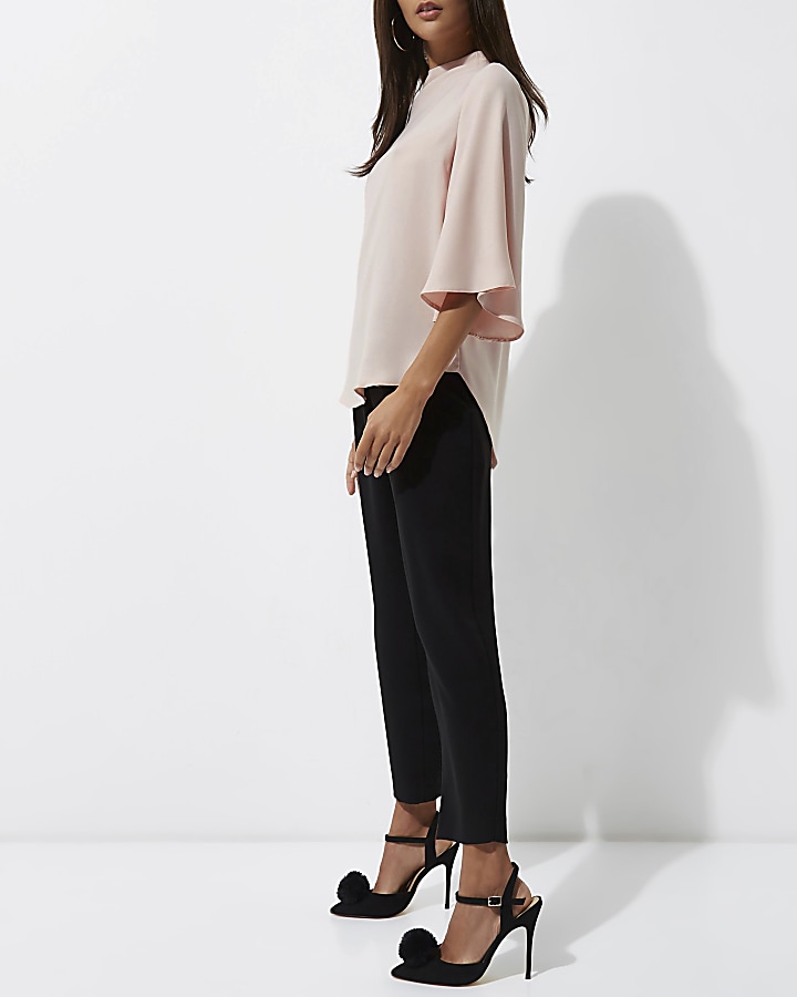 Pink flared sleeve high neck top